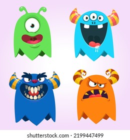 Funny cartoon monsters. Set of cartoon vector scary colorful monsters. Halloween design for decoration, stickers or cutout yard art sign standee. Great for children book. Isolated