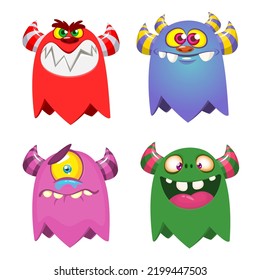 Funny cartoon monsters. Set of cartoon vector scary colorful monsters. Halloween design for decoration, stickers or cutout yard art sign standee. Great for children book. Isolated