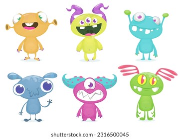 Funny cartoon monsters set. Vector illustration for Halloween decoration or package design