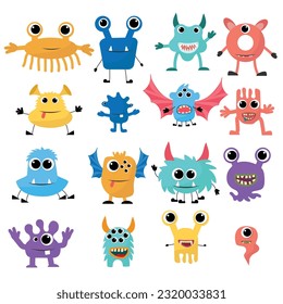 Funny cartoon monsters set. Vector illustration for Halloween decoration or package design