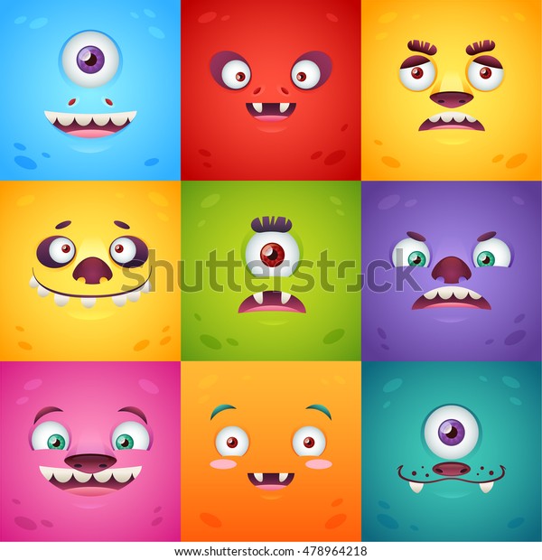 Funny Cartoon Monsters Square Cards Set Stock Vector (Royalty Free ...