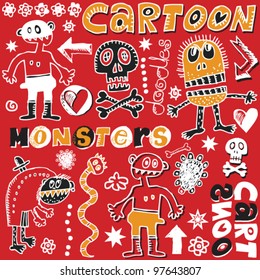funny cartoon monsters, vector design elements