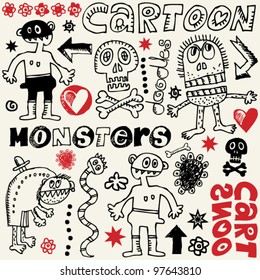 funny cartoon monsters, vector design elements