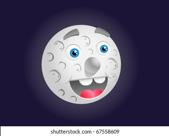 Funny cartoon Moon with smiling face