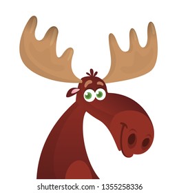 Funny cartoon moose head. vector illustration