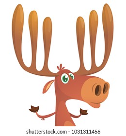 Funny cartoon moose. Vector moose character illustration 