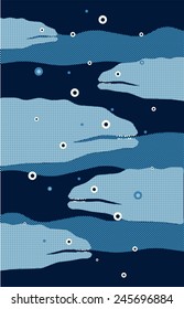 Funny cartoon moray background. Vector illustration.
