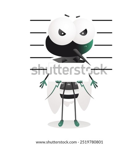 Funny cartoon mosquito got caught. Mosquito warning sign. Insect repellent.