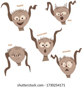Funny cartoon moth emotions. Vector hand drawn illustration. 