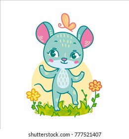 Funny cartoon mouse for children educational games. Vector illustration of little forest animal isolated.
