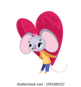 Funny cartoon mouse. Lovely charming rat. Vector illustration for t-shirt prints, greeting cards, posters, stickers or decor