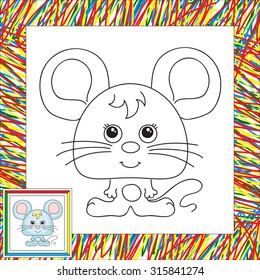 Funny cartoon mouse. Vector illustration for kids. Coloring book for kids