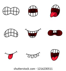 Funny cartoon mouth with different expressions