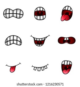 Funny cartoon mouth with different expressions