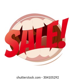 funny cartoon mouth with word sale