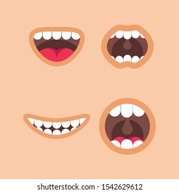 Funny Cartoon Mouths Set With Different Expressions For Animation. Smile With Teeth, Surprised. Simple Vector Illustration.