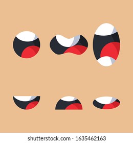 Funny Cartoon mouths set with different expressions for animation. Smile with teeth, surprised. Simple vector illustration.
