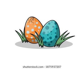 Funny cartoon multicolored dinosaur eggs. Vector illustration isolated on white background