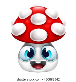 funny cartoon mushroom with big eyes and smile 