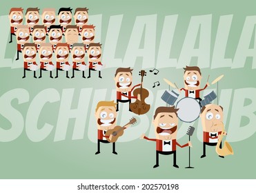 Funny Cartoon Music Band And Choir