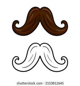 Funny cartoon mustache for parties and practical jokes, fake funny mustache. Vector illustration on a white background, a set of color and sketch images.