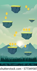 Funny cartoon nature landscape, sunny day vector illustration, vertical size background for mobile phone screen .illustration for you project