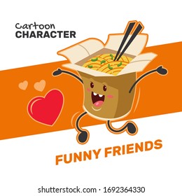 Dibujo divertido y caricaturizado de fideos. Vector plano. Para pegatinas, etiquetas, pancartas y carteles.