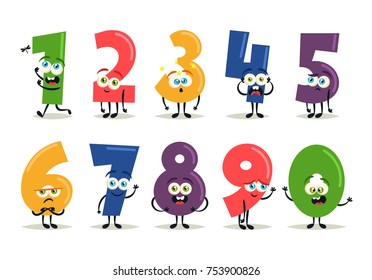 Funny Cartoon Numbers. Vector Set