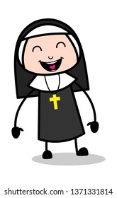 Funny - Cartoon Nun Lady Vector Illustration﻿