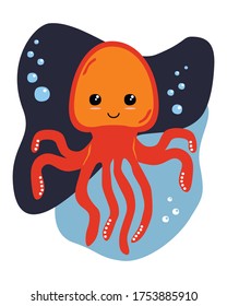 Famoso pulpo de dibujos animados con burbujas de aire