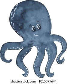 Funny cartoon octopus isolated on white background
