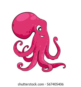 Funny cartoon octopus on the white background