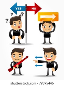funny cartoon office worker icon set with arrow board