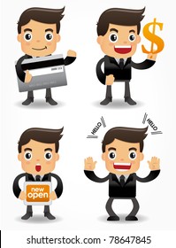 funny cartoon office worker with sale Promotions icon set