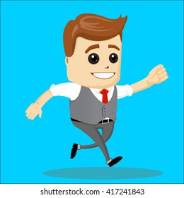 Funny cartoon office worker in various poses for use in advertising, presentations, brochures, documents and forms. Flat illustration. cartoon office worker. Manager character is running.