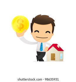 funny cartoon office worker in various poses for use in advertising, presentations, brochures, blogs, documents and forms, etc.