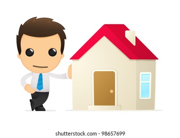 funny cartoon office worker in various poses for use in advertising, presentations, brochures, blogs, documents and forms, etc.