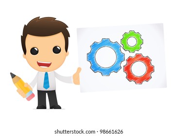 funny cartoon office worker in various poses for use in advertising, presentations, brochures, blogs, documents and forms, etc.