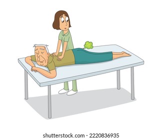  Funny cartoon old man farting while massage, illustrator vector cartoon drawing