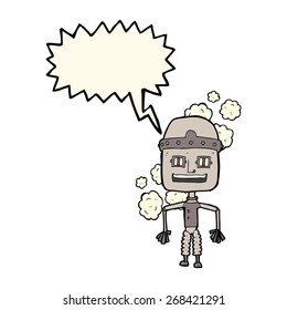 caricatura divertida vieja robot con burbuja de habla