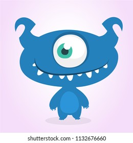 Funny cartoon one- eyed alien. Vector illustration of alien monster charater.  Design for print, sticker or cgildren book