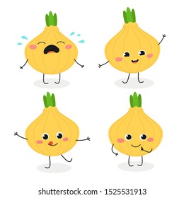 Funny cartoon onion characters set in flat style. Vector illustration isolated on white background 