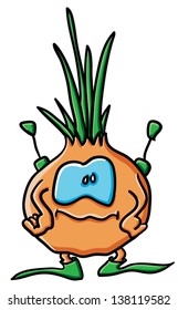 Funny cartoon onion on the white background