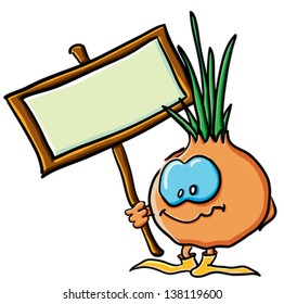 Funny cartoon onion on the white background