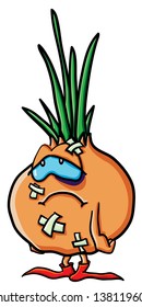 Funny cartoon onion on the white background