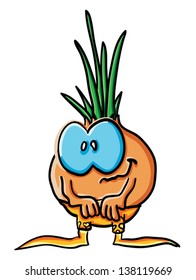 Funny cartoon onion on the white background
