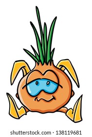 Funny cartoon onion on the white background