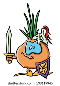 Funny cartoon onion on the white background