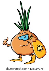 Funny cartoon onion on the white background