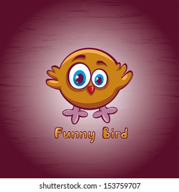 Funny cartoon orange bird with big eyes on a pink background.